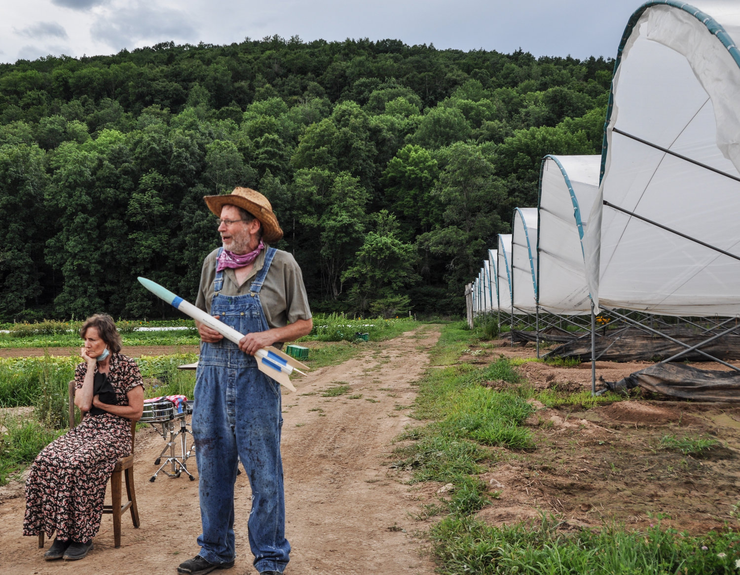 The farmer and his wife share a heartbreaking tale of loss during one of several interchangeable “Performance Pods” that make up the visually striking Farm Arts Collective’s “Dream on the Farm.”